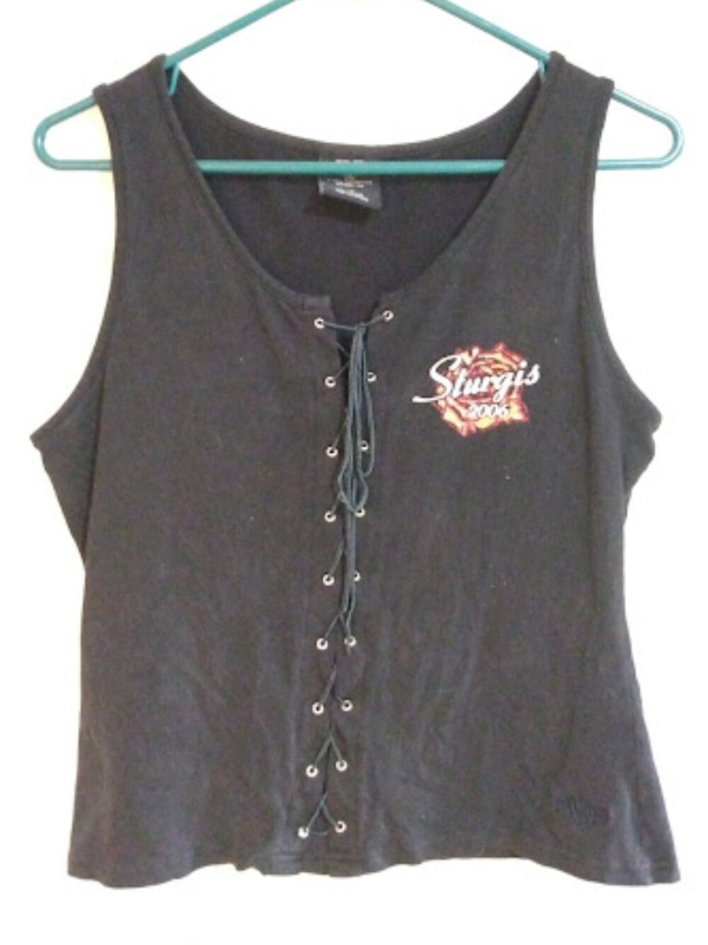 Vintage 2006 Sturgis Biker Motorcycle Rally Lace-Up Front Tank Top Size L